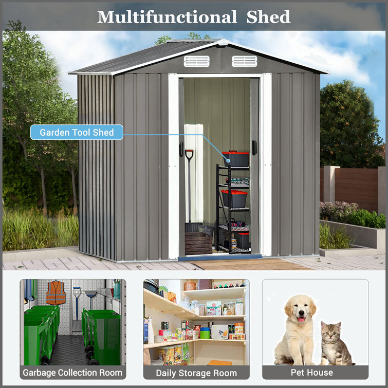 Farm on table Patio 6Ft X4ft Bike Shed Garden Shed Metal Storage